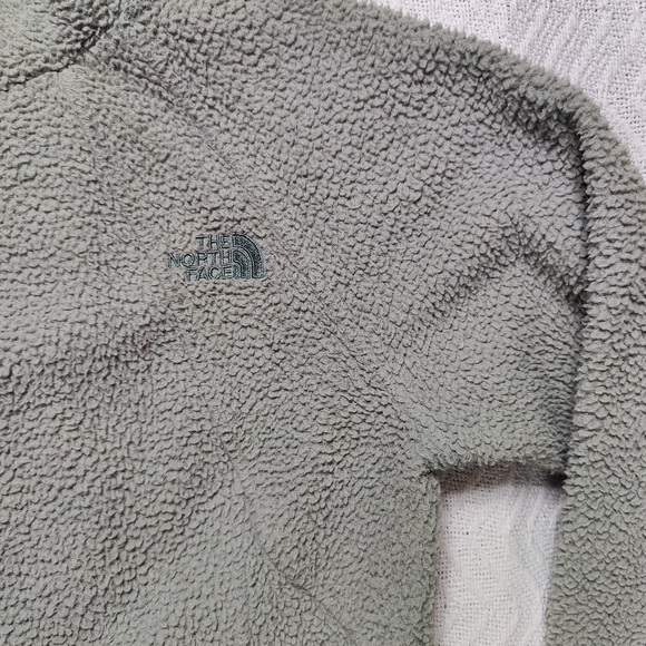 The North Face Women's Japan Fuzzy fleece Sweater Hoodie size Medium Green/Gray - Picture 4 of 8